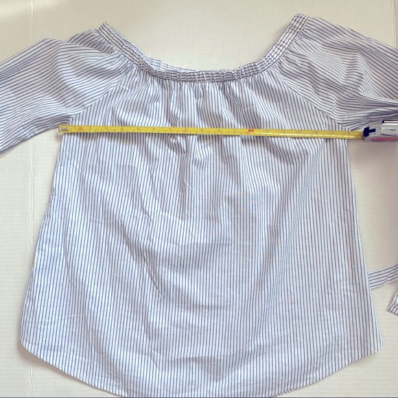 Potters Pot - women’s striped off shoulder top with tie at wrist. Size medium - Picture 10 of 11